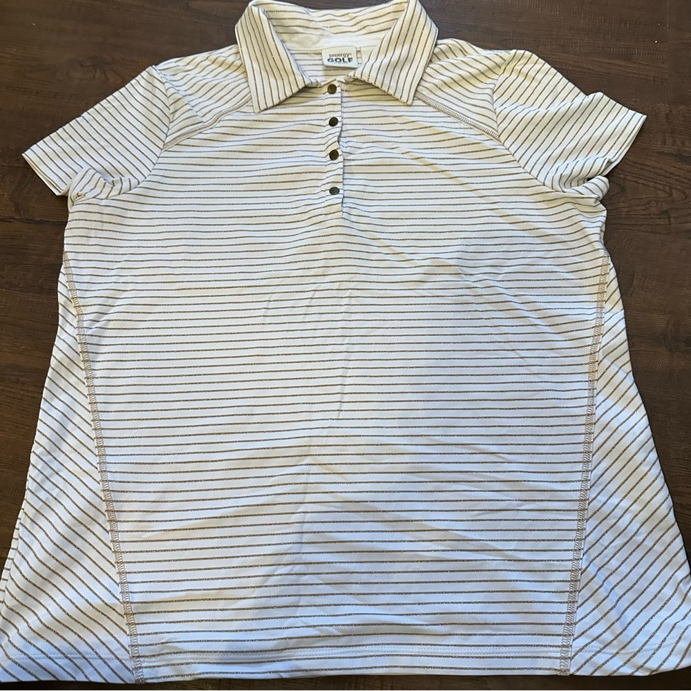 Zenergy by Chico’s White & Gold golf polo